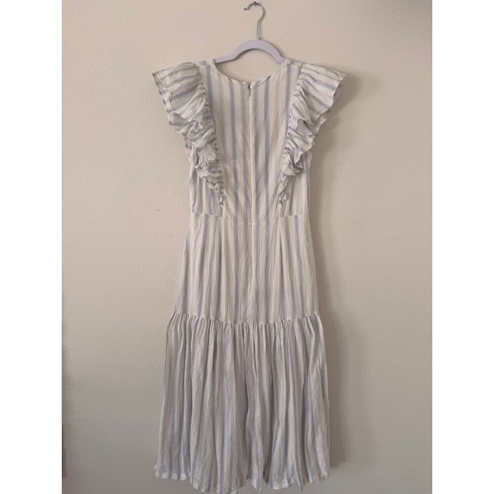 Rebecca Taylor Blue Stripe Ruffle Midi Dress Small - Picture 5 of 7
